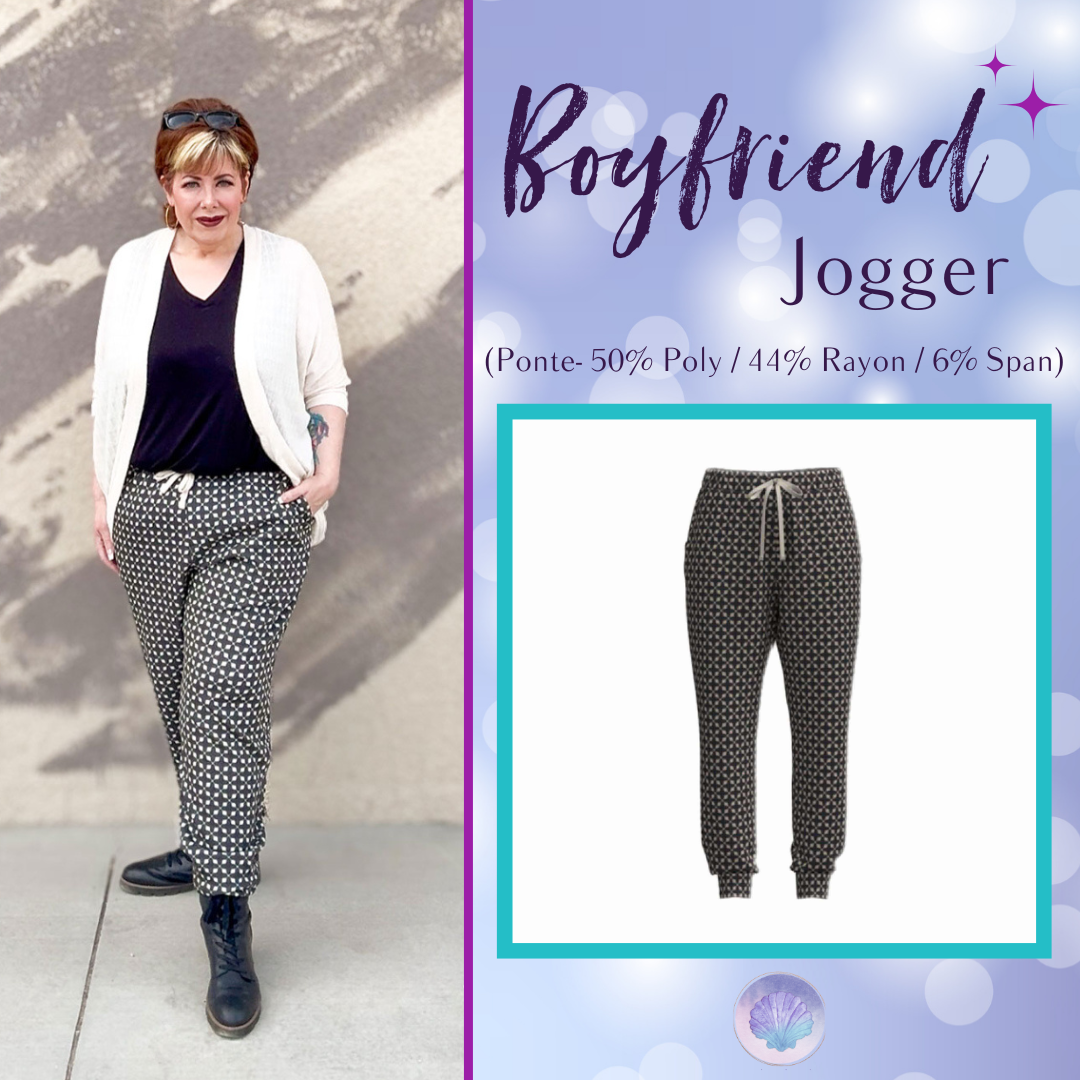 LuLaRoe Boyfriend Jogger - Black & Cream Geometric Tile