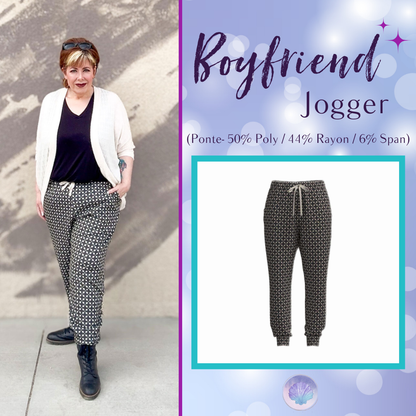 LuLaRoe Boyfriend Jogger - Black & Cream Geometric Tile