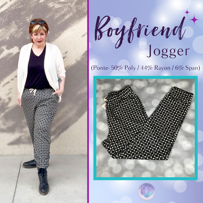 LuLaRoe LuLaRoe Boyfriend Jogger - Black & Cream Geometric Tile 