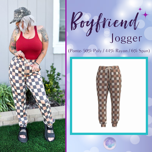 LuLaRoe Boyfriend Jogger - Tan & Black Checkerboard