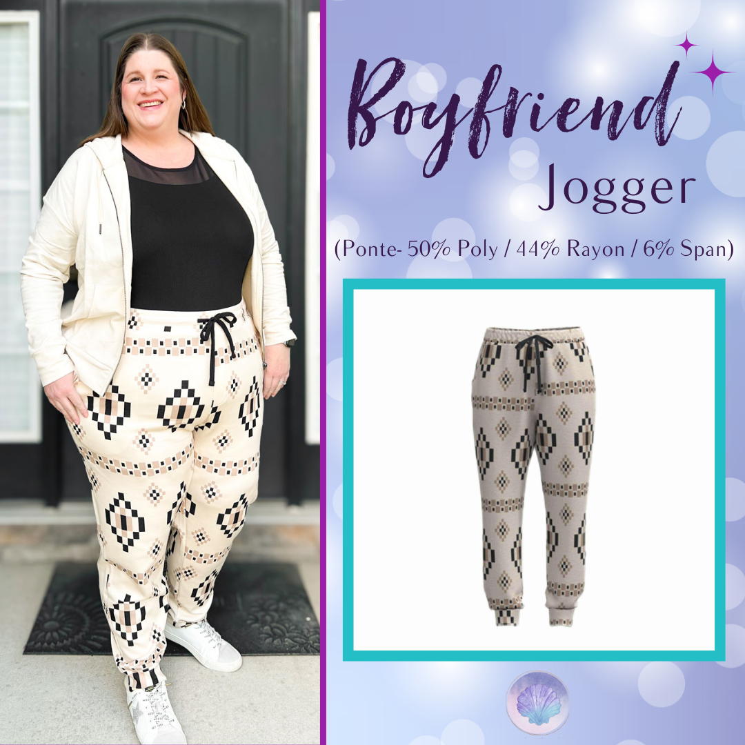 LuLaRoe Boyfriend Jogger - Cream Black Geometric Aztec