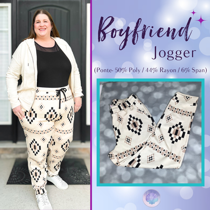 LuLaRoe LuLaRoe Boyfriend Jogger - Cream Black Geometric Aztec 