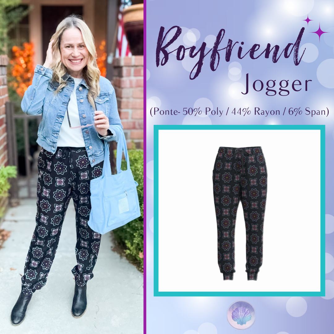 LuLaRoe Boyfriend Jogger - Black Boho Floral Geo