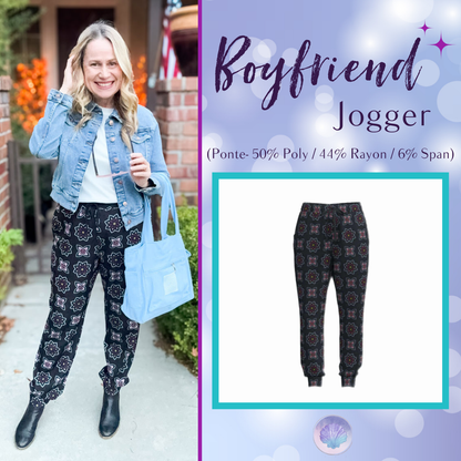 LuLaRoe Boyfriend Jogger - Black Boho Floral Geo