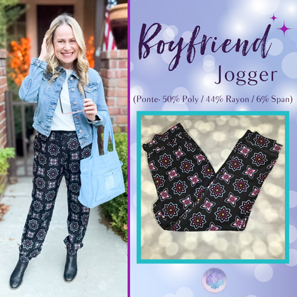 LuLaRoe LuLaRoe Boyfriend Jogger - Black Boho Floral Geo 