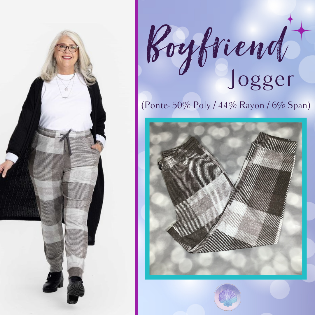 LuLaRoe LuLaRoe Boyfriend Jogger - Soft Gray Neutral Plaid 