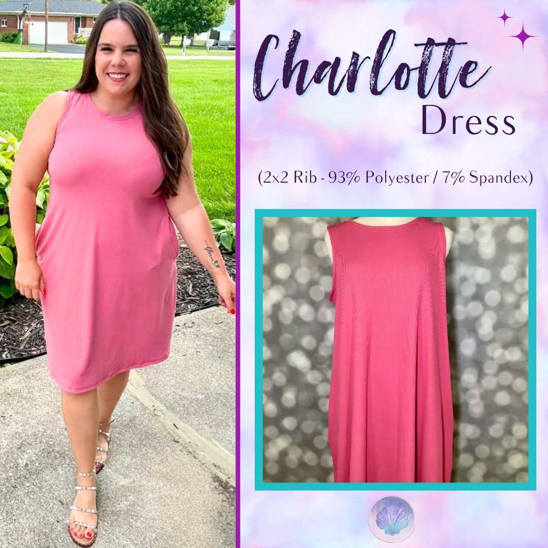 LuLaRoe Charlotte Dress - Solid Bubblegum Pink Sleeveless A-Line Dress with Pockets