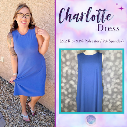 LuLaRoe Charlotte Dress - Solid Denim Blue Sleeveless A-Line Dress with Pockets
