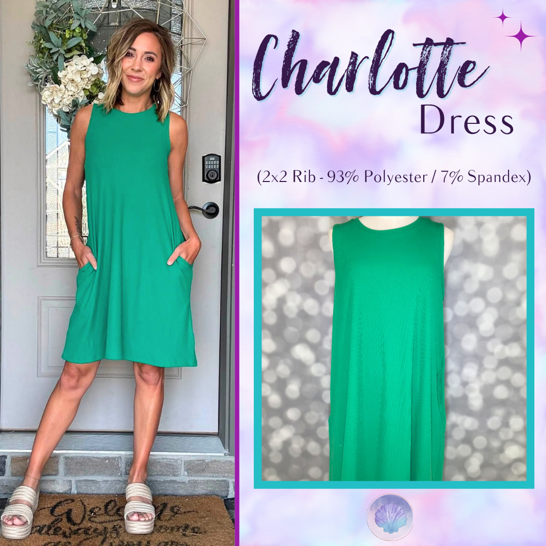 LuLaRoe Charlotte Dress - Solid Emerald Green Sleeveless A-Line Dress with Pockets