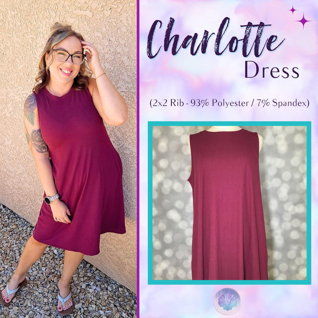 LuLaRoe Charlotte Dress - Solid Rich Plum Sleeveless A-Line Dress with Pockets