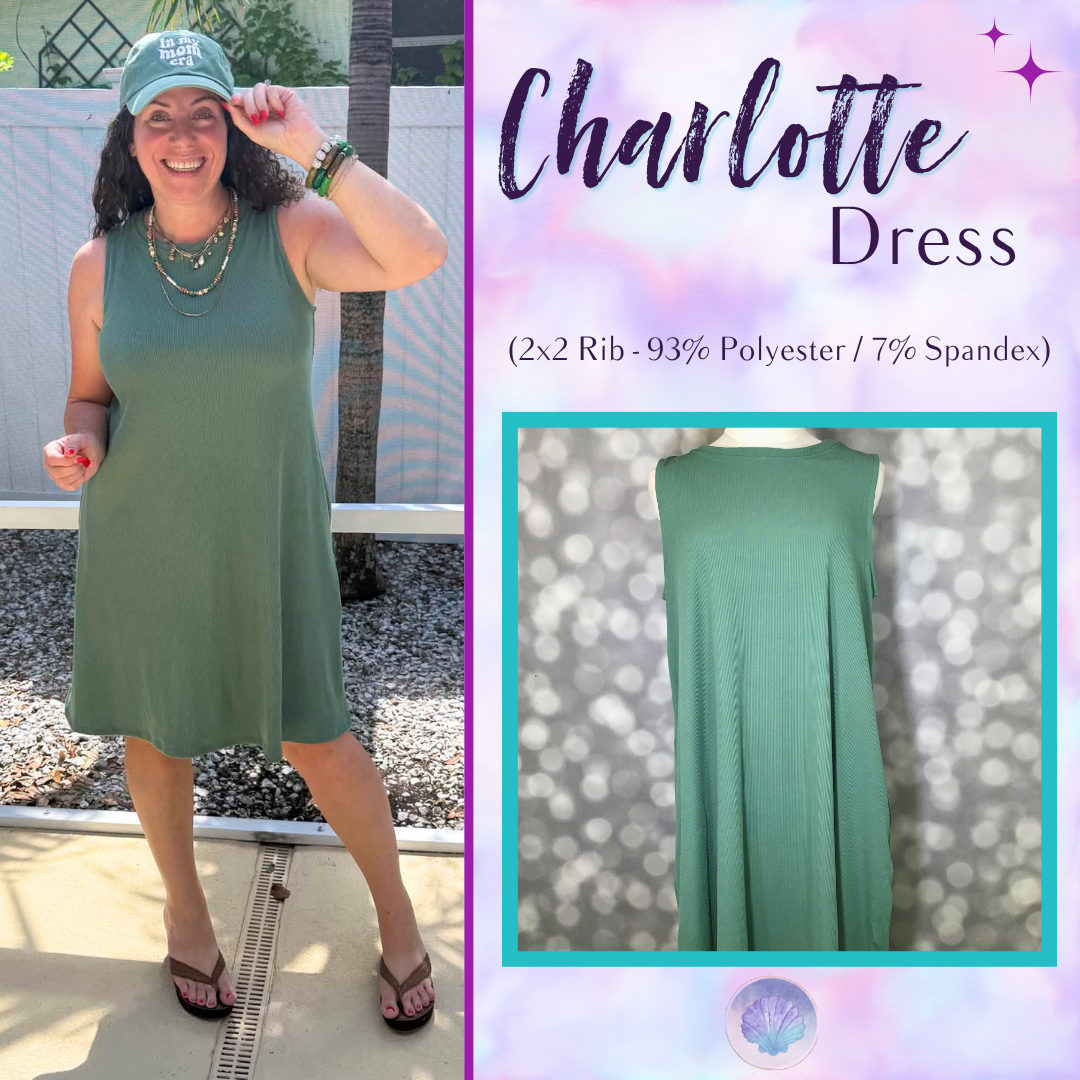 LuLaRoe Charlotte Dress - Solid Soft Olive Sleeveless A-Line Dress with Pockets