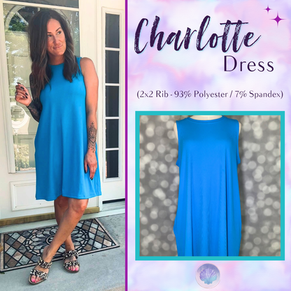 LuLaRoe Charlotte Dress - Solid Turquoise Blue Sleeveless A-Line Dress with Pockets