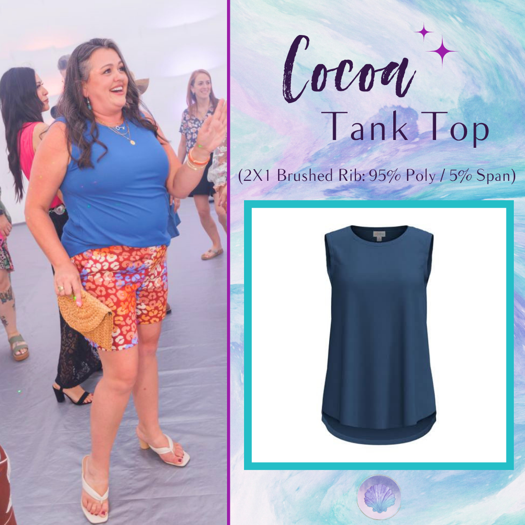LuLaRoe Cocoa Sleeveless Top in Solid Royal Sapphire featuring a solid color, sleeveless silhouette, high neckline, soft brushed rib fabric, and flattering high-low hem for versatile everyday styling.