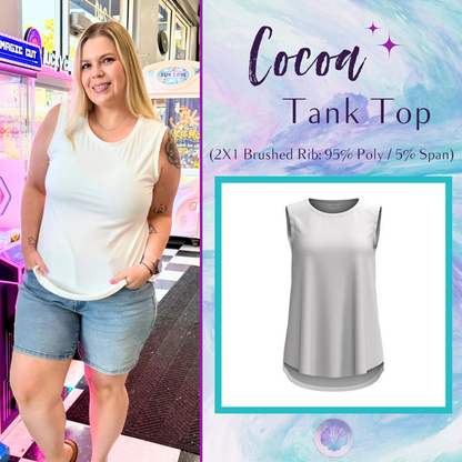 LuLaRoe Cocoa Sleeveless Top in Solid White featuring a solid color, sleeveless silhouette, high neckline, soft brushed rib fabric, and flattering high-low hem for versatile everyday styling.