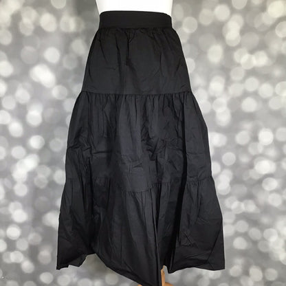 LuLaRoe Coletta Tiered Midi Skirt in Solid Black with a flowing tiered silhouette and comfortable waistband
