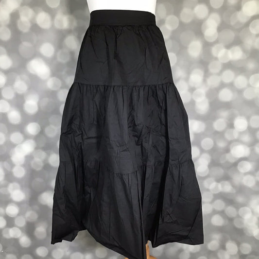 LuLaRoe Coletta Tiered Midi Skirt in Solid Black with a flowing tiered silhouette and comfortable waistband