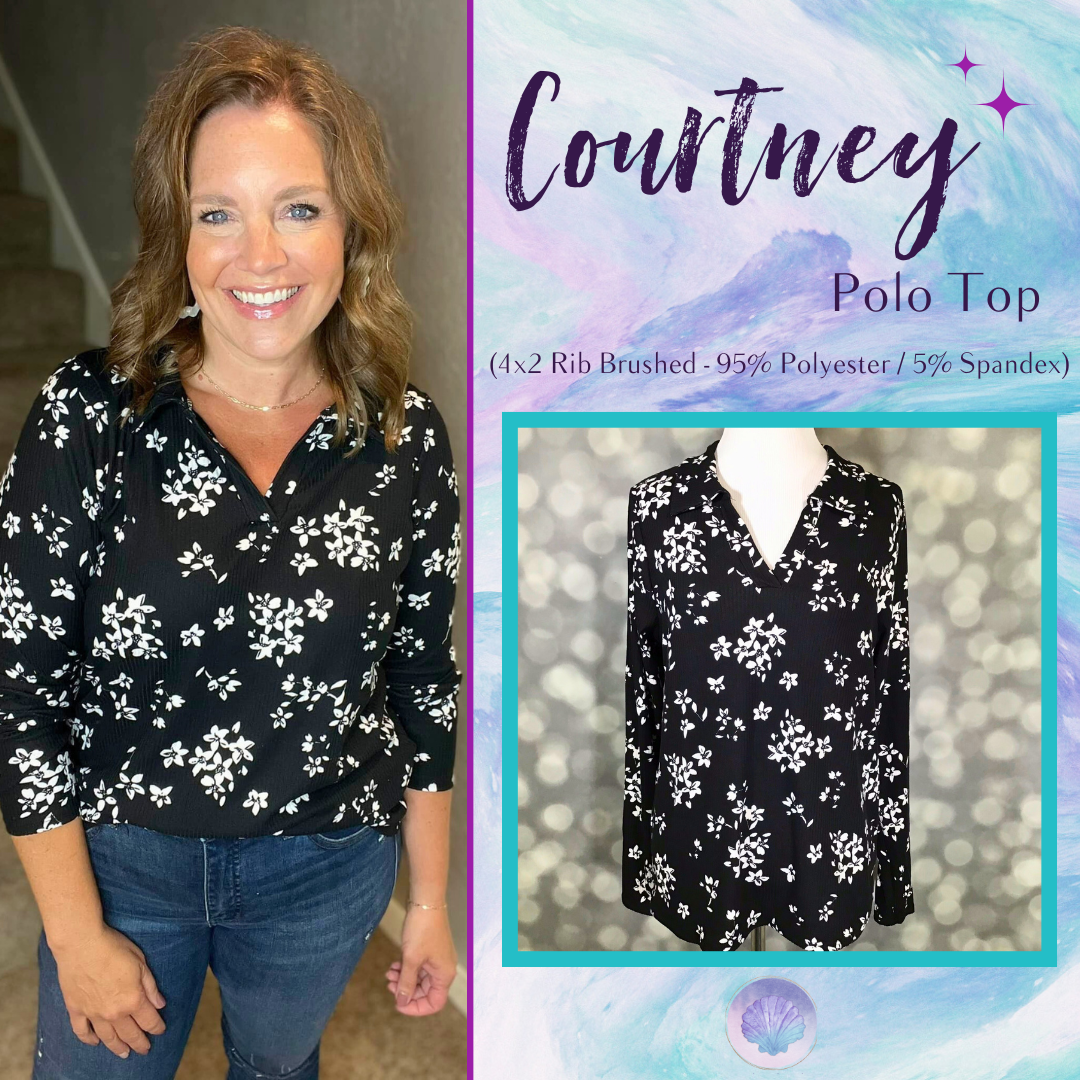Courtney - Black & White Floral Rib