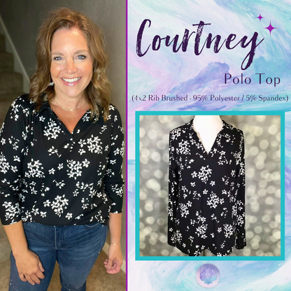 Courtney - Black & White Floral Rib