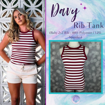 LuLaRoe Davy Rib Tank – Burgundy & Ivory Horizontal Stripe
