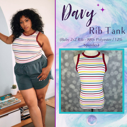 LuLaRoe Davy Rib Tank – Ivory Multicolor Fine Stripe