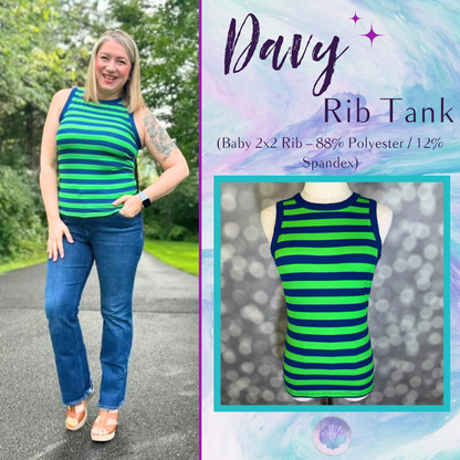 LuLaRoe Davy Rib Tank – Kelly Green & Navy Horizontal Stripe