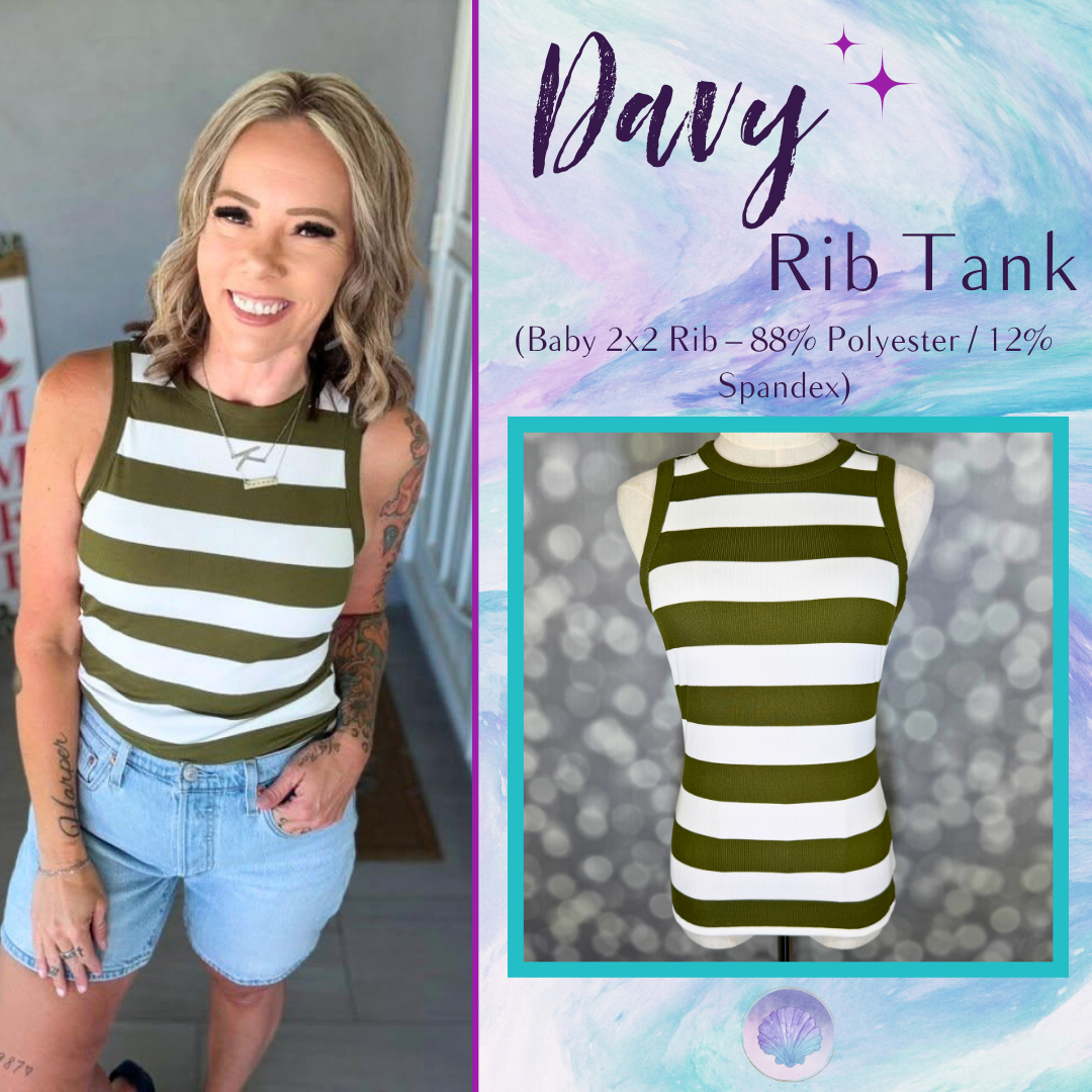 LuLaRoe Davy Rib Tank – Olive & Ivory Wide Stripe