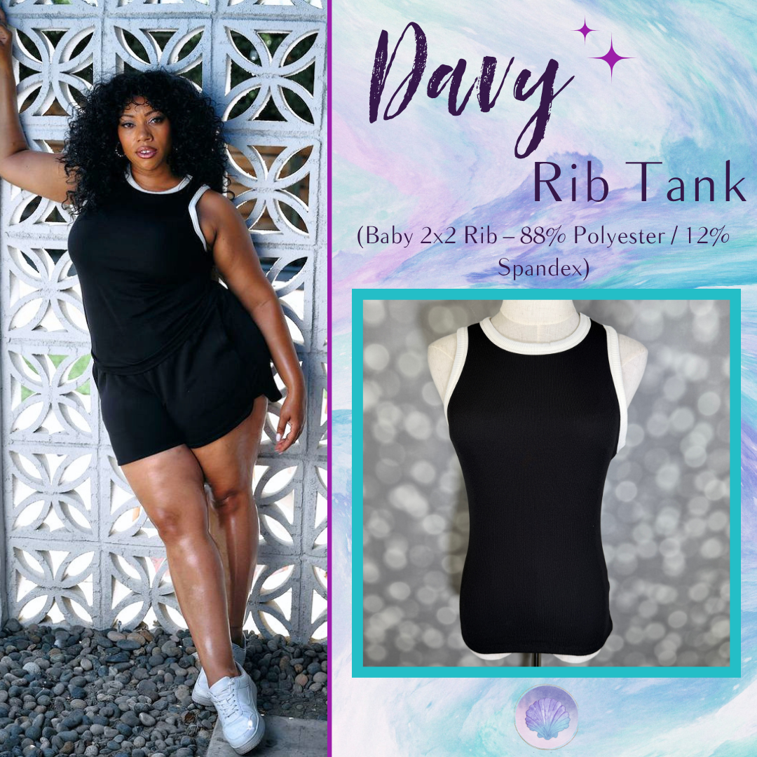 LuLaRoe Davy Rib Tank – Solid Black with White Contrast Trim