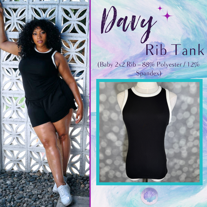 LuLaRoe Davy Rib Tank – Solid Black with White Contrast Trim