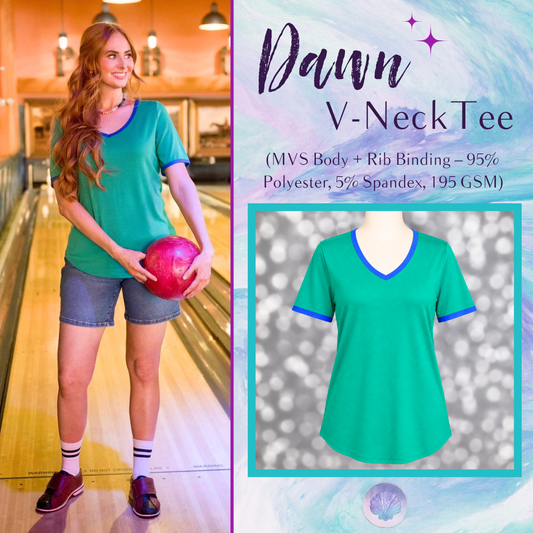 LuLaRoe Dawn V-Neck Tee in Solid Emerald Green with Royal Blue Trim, front product view