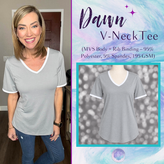 LuLaRoe Dawn V-Neck Tee in Solid Light Gray with White Trim, front product view