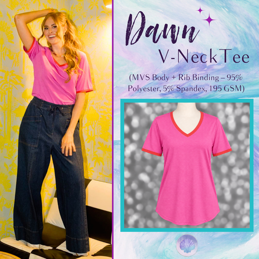LuLaRoe Dawn V-Neck Tee in Solid Magenta Pink with Crimson Red Trim, front product view