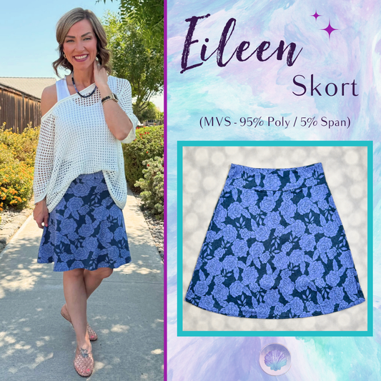 LuLaRoe Eileen Skort - Navy & Dusty Blue Tonal Rose Floral