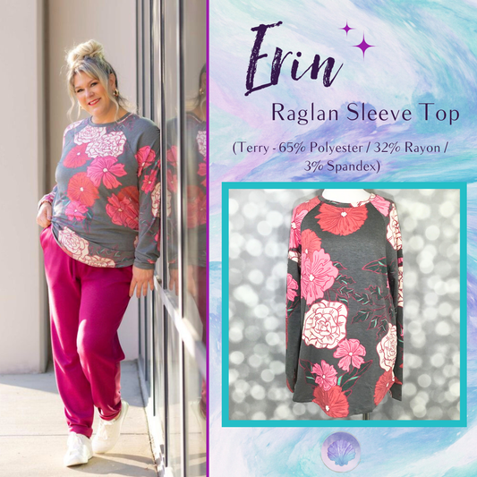 LuLaRoe LuLaRoe Erin Raglan Top - Charcoal Garden Rose 