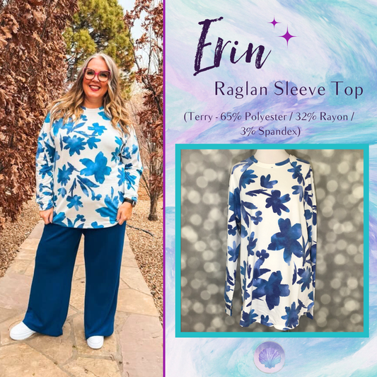 LuLaRoe LuLaRoe Erin Raglan Top - Indigo Watercolor Bloom 