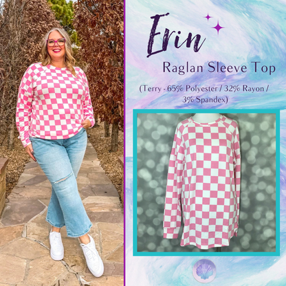 LuLaRoe LuLaRoe Erin Raglan Top - Rosebud Checkerboard 