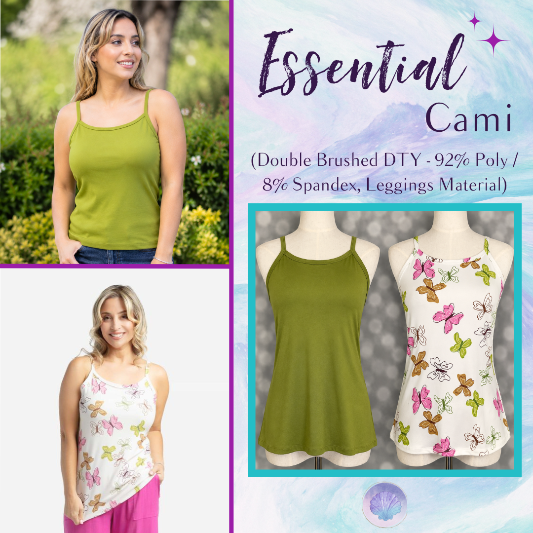 LuLaRoe LuLaRoe Essential Cami Set – Solid Olive Moss & Vintage Butterfly Sketch 