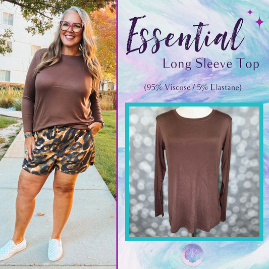 LuLaRoe Essential Long Sleeve Top Solid Brown - women’s crewneck stretch baby rib long sleeve shirt, product photo 1