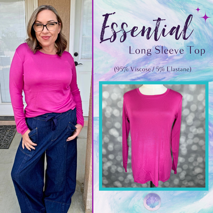 LuLaRoe Essential Long Sleeve Top Solid Dark Orchid - women’s crewneck stretch baby rib long sleeve shirt, product photo 1