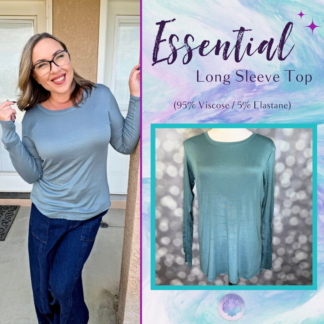 LuLaRoe Essential Long Sleeve Top Solid Dusty Sage - women’s crewneck stretch baby rib long sleeve shirt, product photo 1