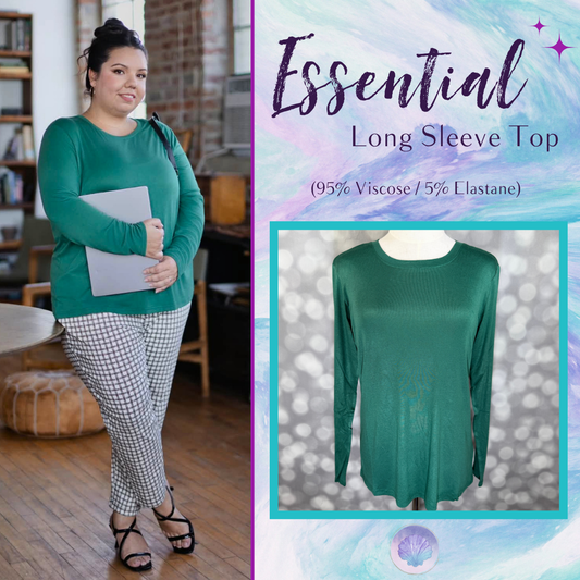 LuLaRoe Essential Long Sleeve Top Solid Forest Green - women’s crewneck stretch baby rib long sleeve shirt, product photo 1