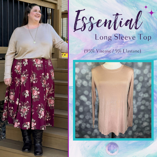 LuLaRoe Essential Long Sleeve Top Solid Taupe - women’s crewneck stretch baby rib long sleeve shirt, product photo 1