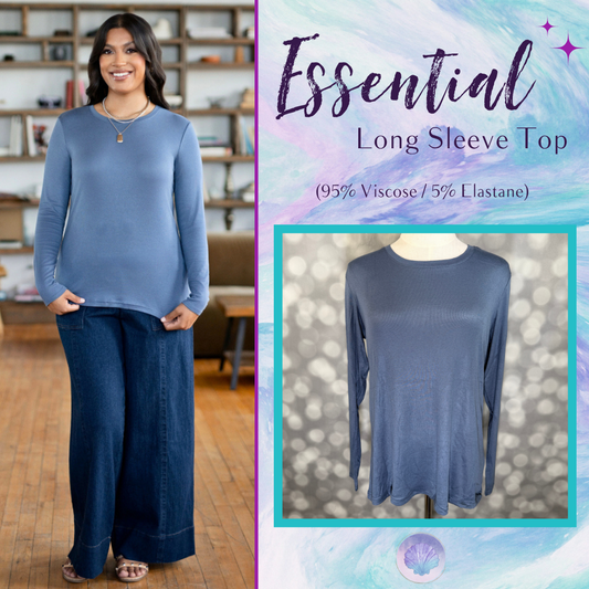 LuLaRoe Essential Long Sleeve Top Solid Vintage Denim - women’s crewneck stretch baby rib long sleeve shirt, product photo 1