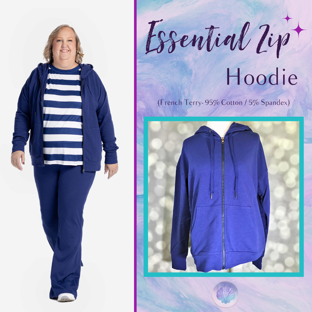 LuLaRoe Essential Zip Hoodie - Solid Medieval Blue