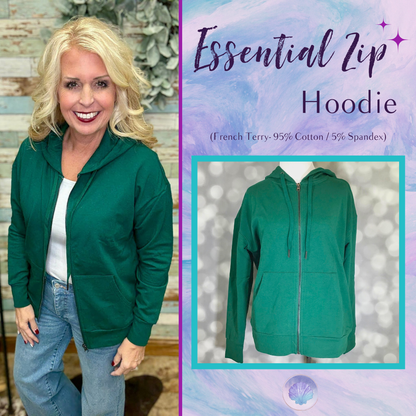 LuLaRoe Essential Zip Hoodie - Solid Rain Forest Green