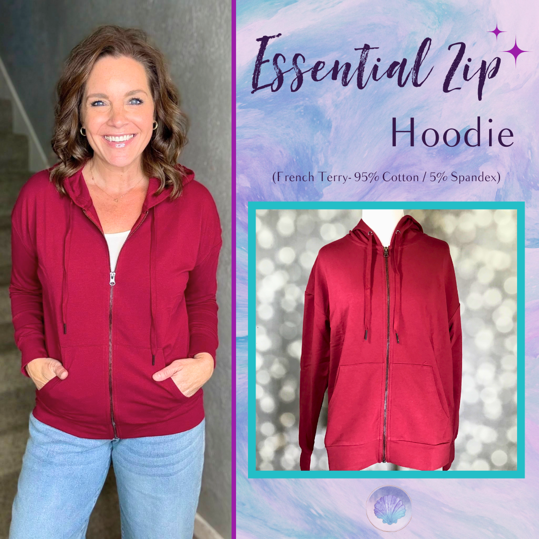LuLaRoe Essential Zip Hoodie - Solid Tibetan Red