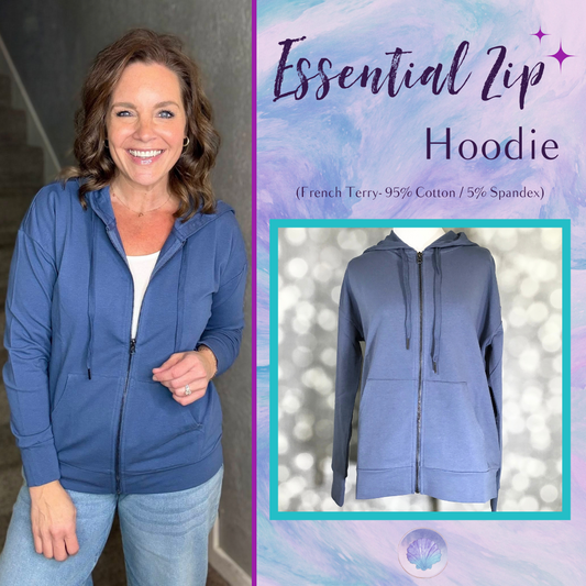 LuLaRoe Essential Zip Hoodie - Solid Vintage Indigo Blue