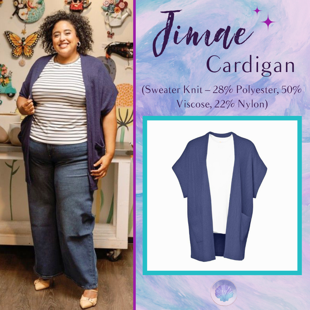 LuLaRoe Jimae Sweater Cardigan in solid deep navy blue with an open-front silhouette and patch pockets
