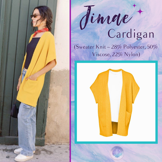 LuLaRoe Jimae Sweater Cardigan in solid golden yellow with an open-front silhouette and patch pockets
