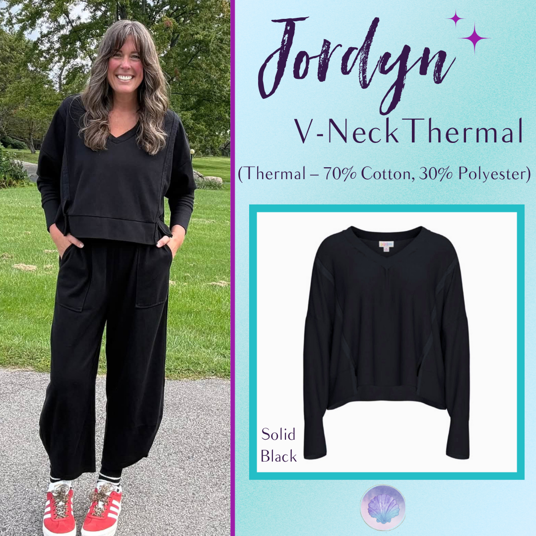 LuLaRoe Jordyn V-Neck Thermal in Solid Black, front product view