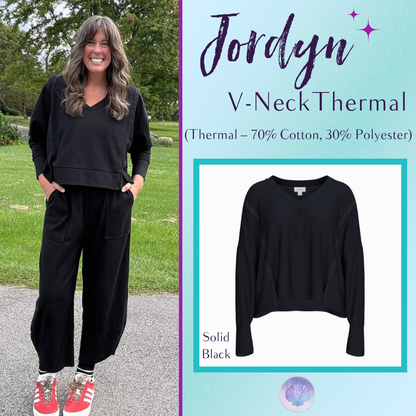 LuLaRoe Jordyn V-Neck Thermal in Solid Black, front product view
